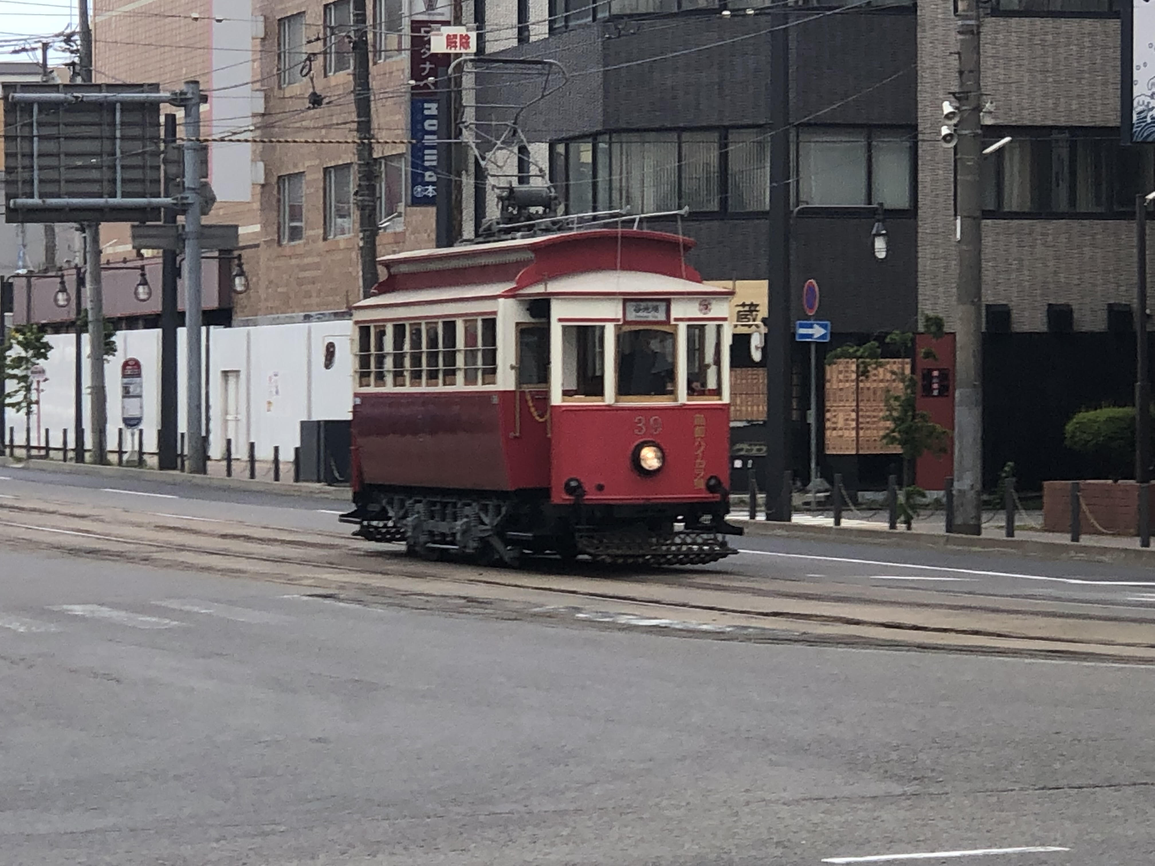 Classic tram on street